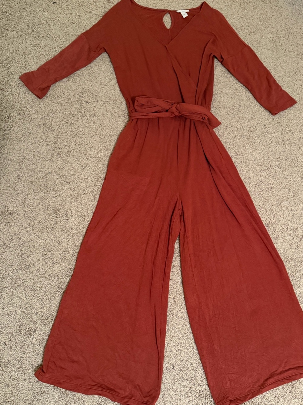 Daily Ritual Anthropologie Rust-Red Wide Leg Jumpsuit with Tie Waist